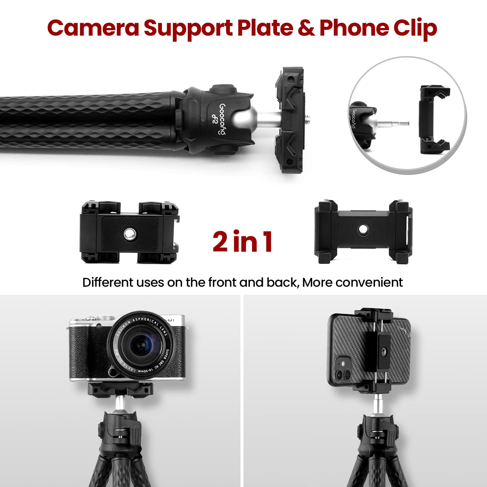 Phone Tripod, Goocong Flexible Tripod For Cell Phone With Cell Phone Mount Portable Camera Tripods For Iphone, Samsung Smartphon